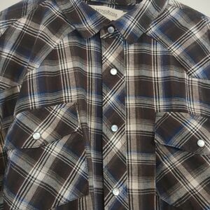 WindRiver Shirt Mens 3XL Brown Blue Plaid Flannel Long Sleeve Pearl Snap Outdoor